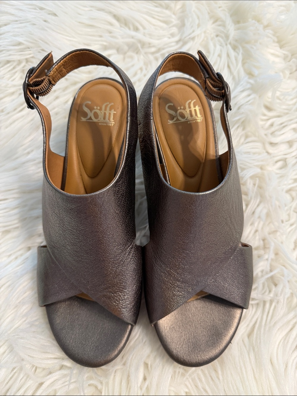 Sofft Metallic Gray Block Heel Sandals with Ankle Strap size 6.5 excellent condi - Picture 4 of 9